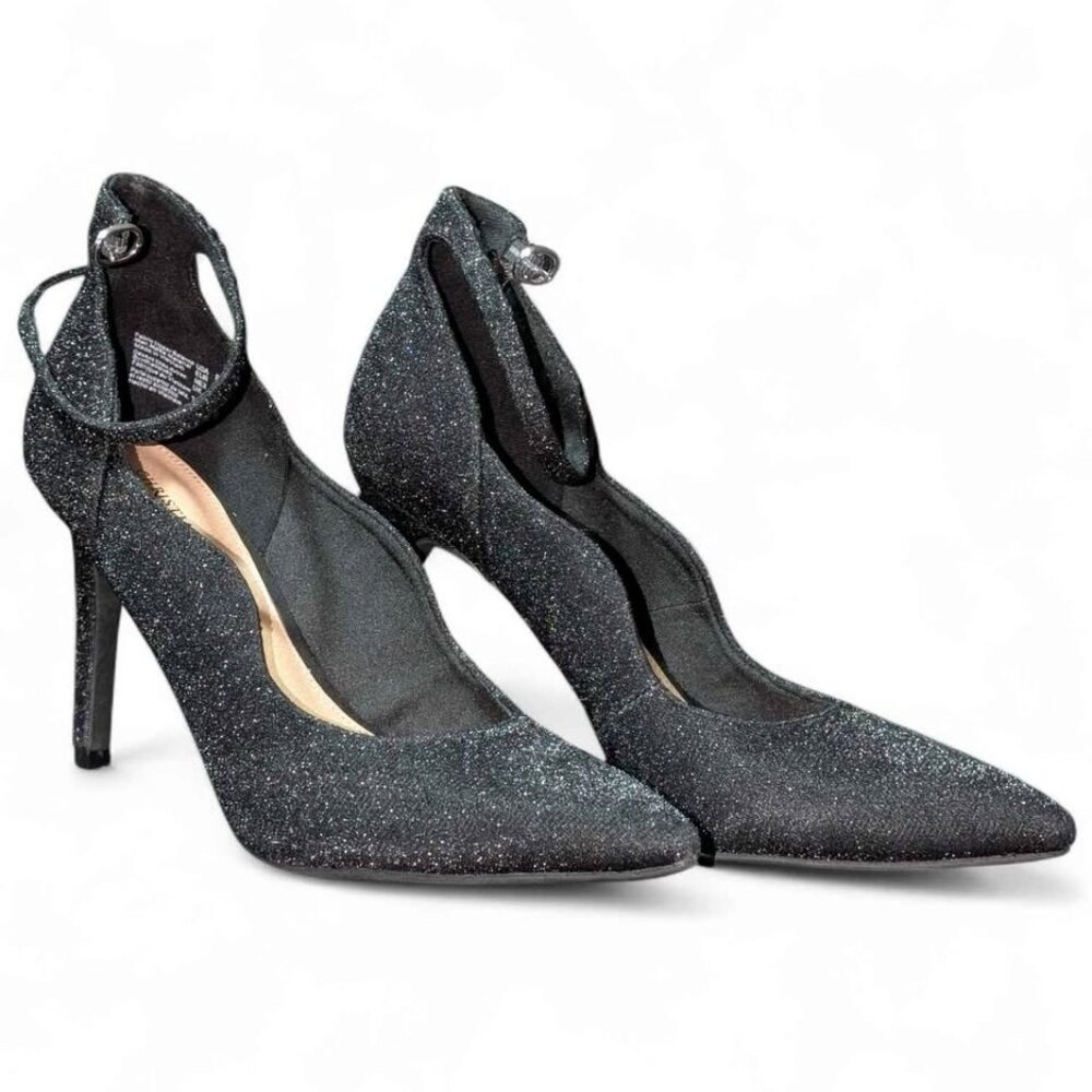 Christian Siriano Black Glitter‎ Heels Size 9.5 4.5 Inch Stiletto Pointed Toe